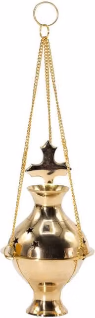 KDMD Gold Hanging Brass Incense Burner with Geometric Cross Design