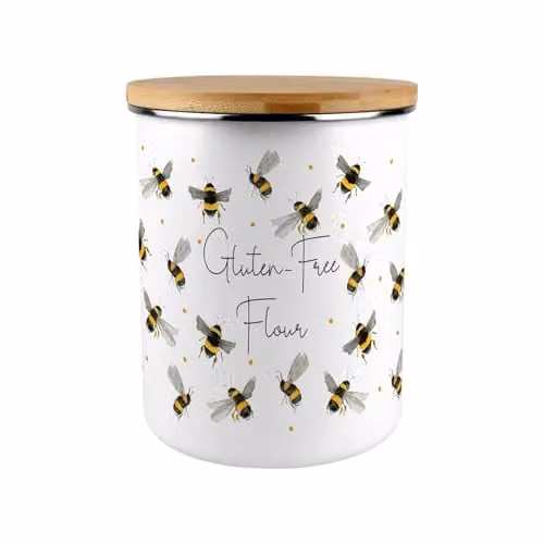 Purely Home White Enamel Flour Canister with Bamboo Lid