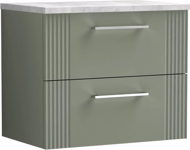 Balterley 2 Drawer Wall Hung Vanity Unit with Grey Laminate Worktop, Green, 600mm