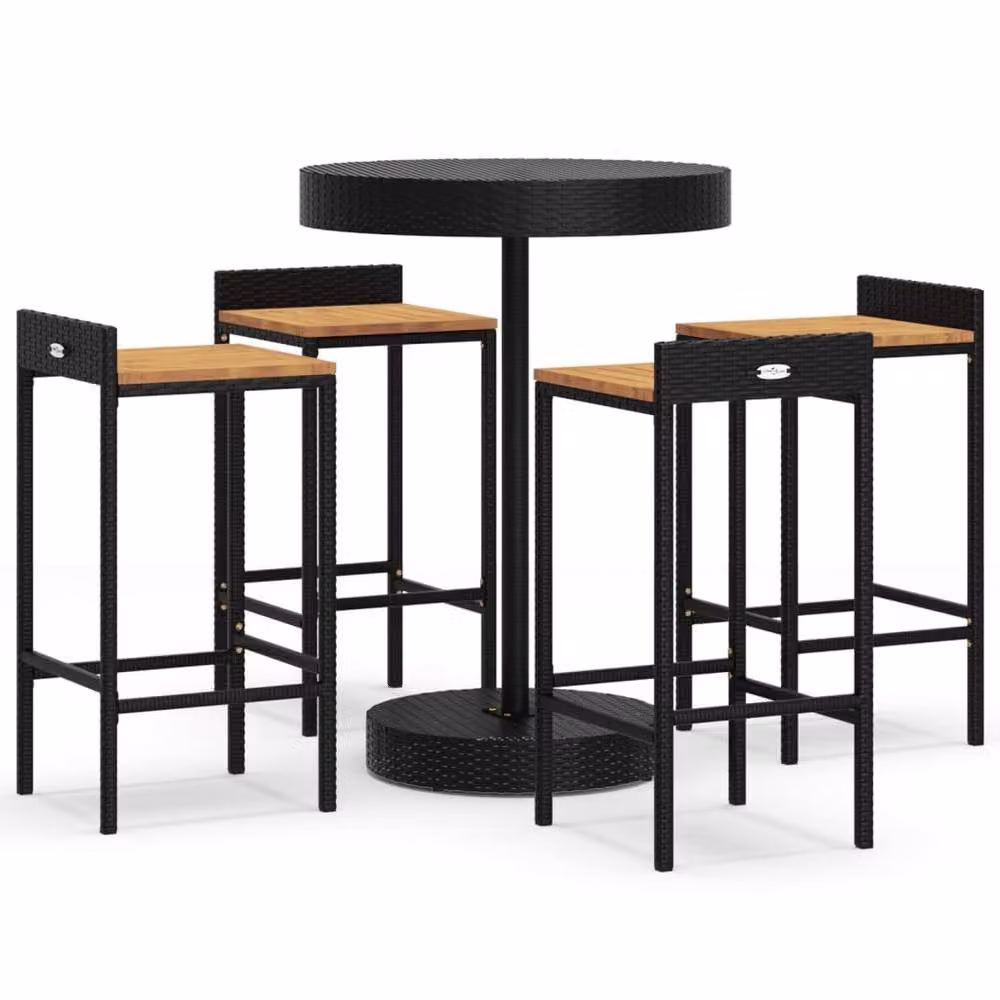 Berkfield Home Beautiful 5 Piece Black Poly Rattan and Solid Acacia Wood Garden Bar Set – 3