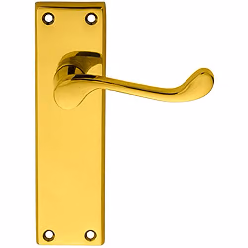 Loops Pair Victorian Scroll Lever on Sweedor Latch Backplate in Polished Brass, W: 15 cm, H: 4.3 cm