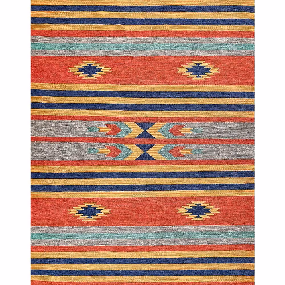 Wyld and Coco Multicolour Kilim Handwoven Cotton Rug, Reversible Flat Weave with Fringes, W: 140 cm, L: 200 cm – 2