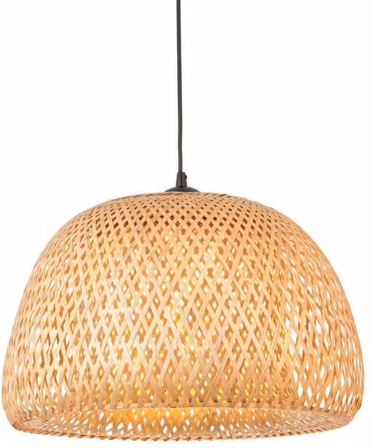 Endon Bali Single Pendant Ceiling Lamp in Natural Bamboo and Metal, White, Black or Beige, Diameter: 42 cm