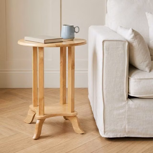 Orsina Round Rubberwood Side Table in Sand – 2