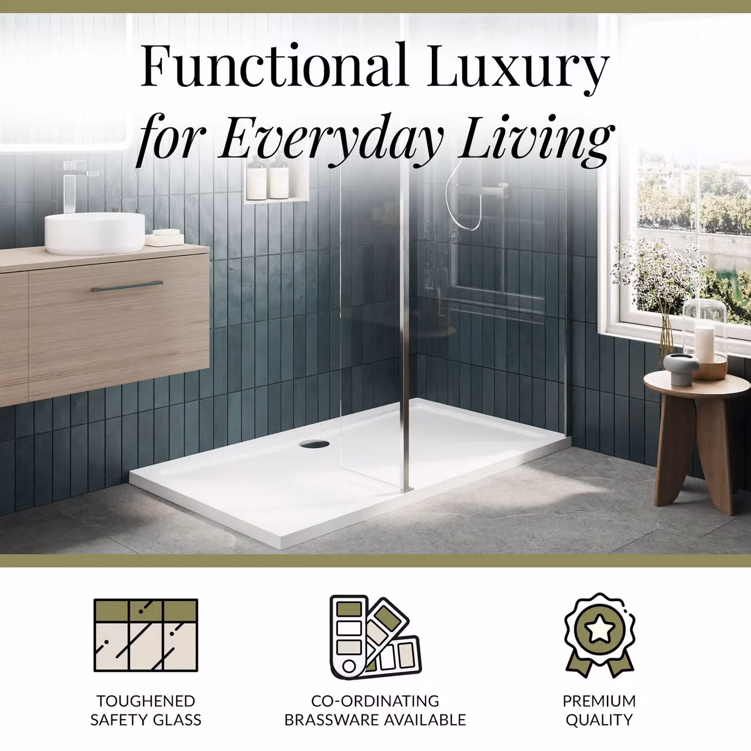 Balterley 8mm Glass Walk-In Wetroom Screen and Return with Tray, Silver and Chrome, W: 140 cm, D: 80 cm – 3