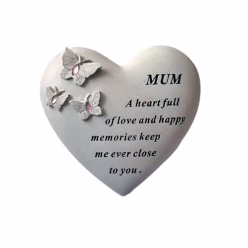 David Fischhoff Heart and Butterflies Memorial Plaque with Pink Gems in Off-White