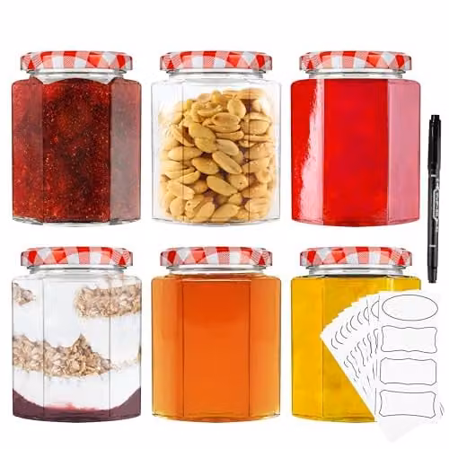 Deco Express Glass Preserving Jars with Airtight Screw Lids, Red, 6 Pack, 250 ml