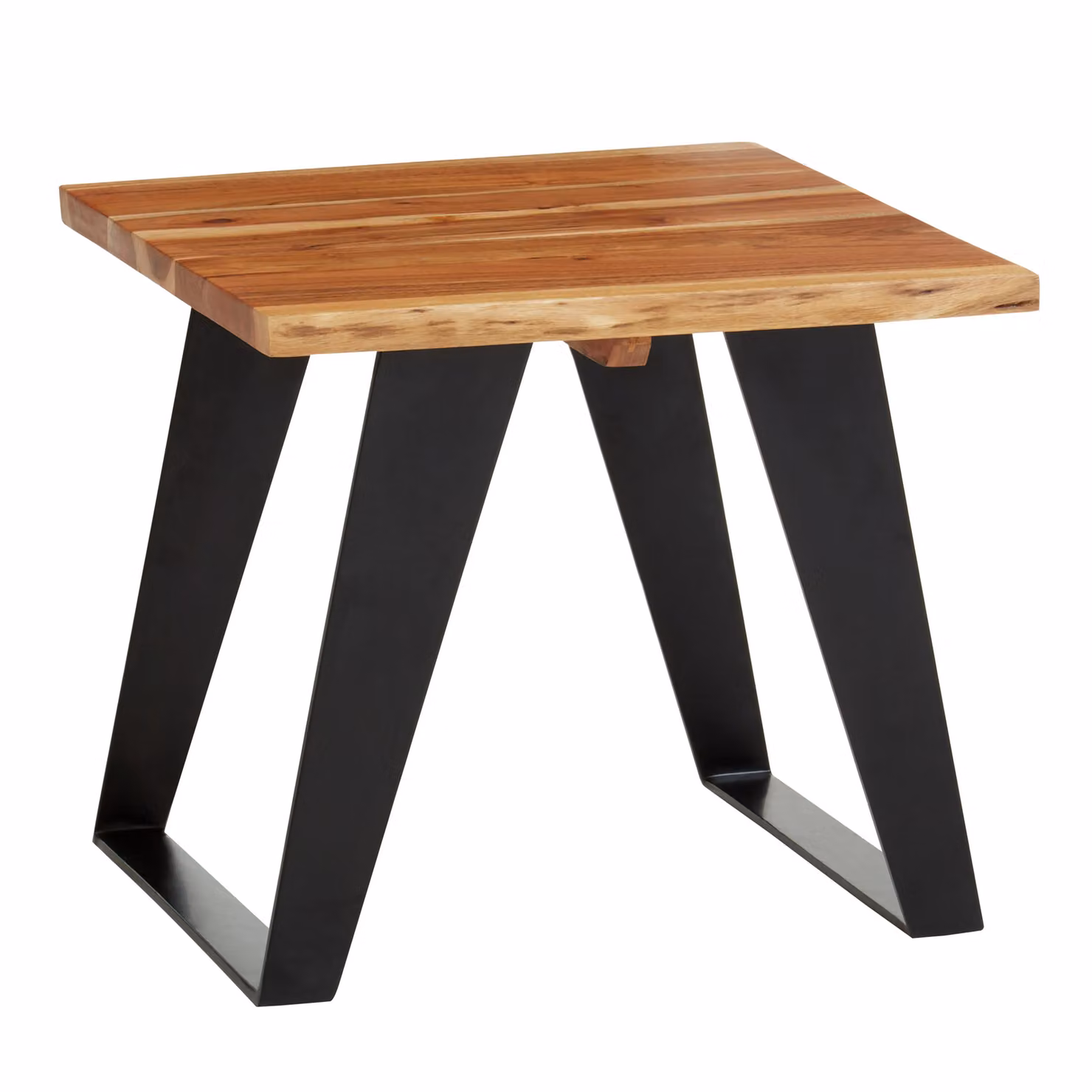 Orsina Acacia Wood Side Table with Black Looped Iron Base in Brown – 3