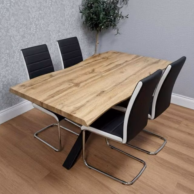 KOSY KOALA Modern Dining Set with Rectangular Brown Wood Table and 4 Black Faux Leather Chairs