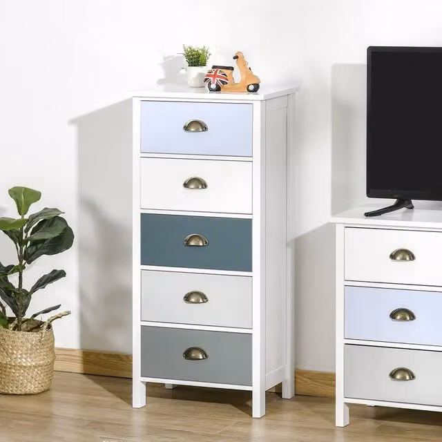 STILVORA 5-Drawer Chest of Drawers with Metal Handles in White