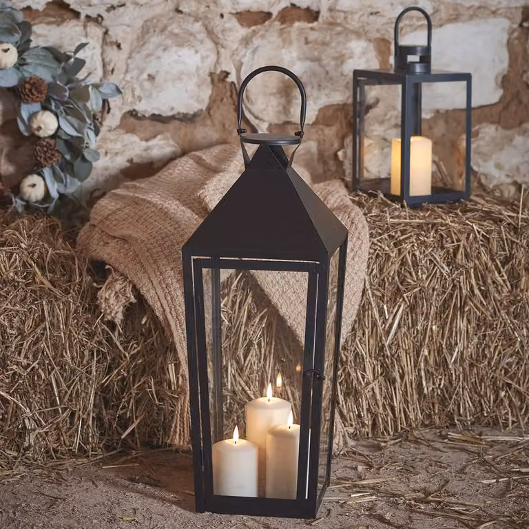 Lights4fun Extra Large Black Metal Waterproof Outdoor Garden LED TruGlow Candle Lantern, Height: 60 cm