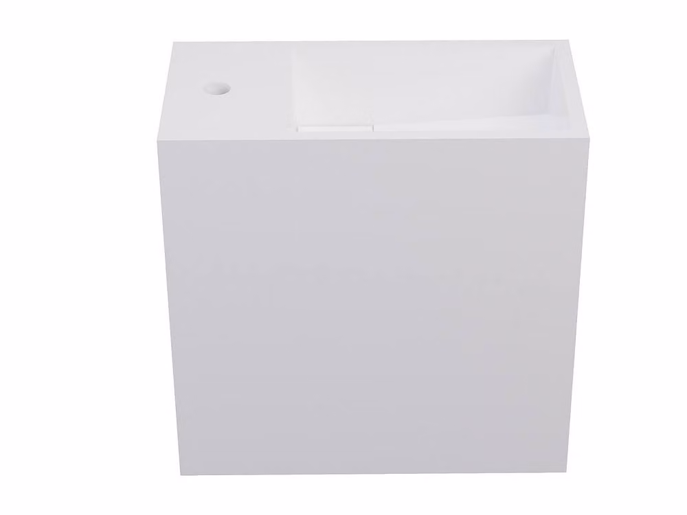 Vente-unique Solid Surface Wall-Mounted Washbasin with Recess, Left-Hand Taps, White, W: 40 cm, D: 40 cm, H: 20 cm – 2