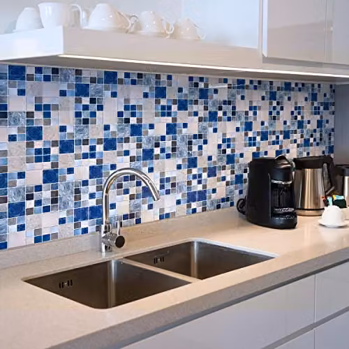 WALPLUS 24-Piece Blue and Grey Stone Selection Mosaic Wall Tile Sticker Set, W/D/H: 15 x 15 x 15 cm – 3