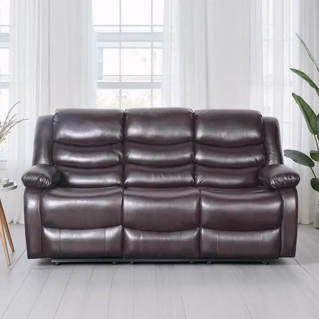 Furnishings For Less UK Cortland 3 Seater Manual Reclining Sofa in Brown Synthetic Leather – 1