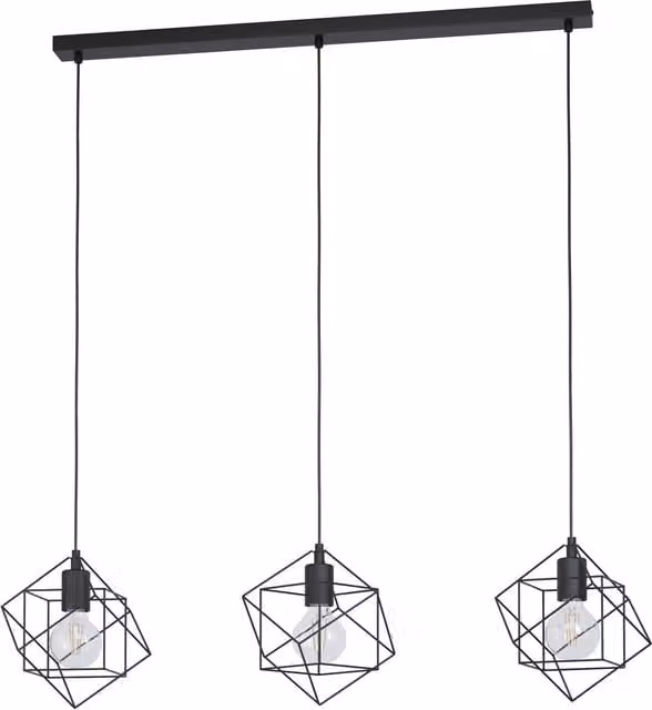 Loops Black Metal Cube Geometric Hanging Ceiling Pendant Light for Kitchen Islands, 3x E27