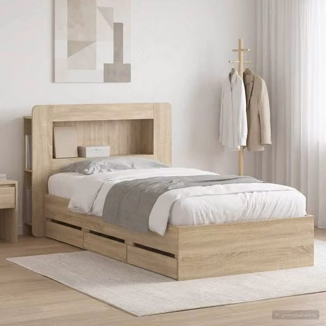 Berkfield Home Modern Bed Frame with Storage Drawers in Sonoma Oak Brown, W/D/H: 80 x 200 cm – 1
