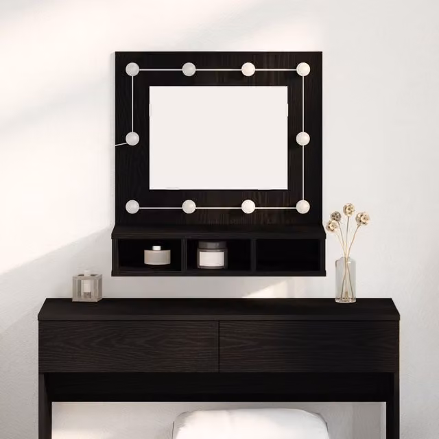 Berkfield Home Black Oak Wood Vanity Unit with Medium Mirror