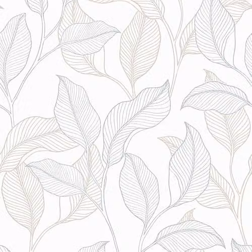 Grandeco Nardy Falling Leaves Botanical Floral Textured Vinyl Wallpaper, White – 1