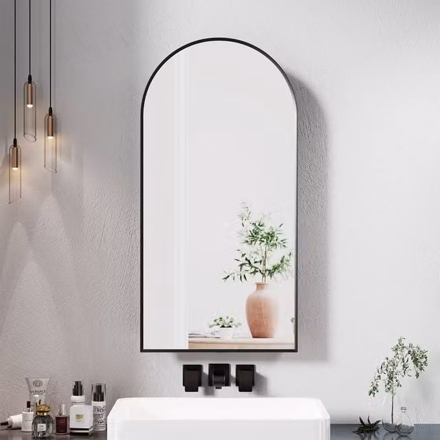 KEEPREAPER Modern Black Wall Mounted Bathroom Mirror Cabinet with Hinged Glass Doors, W/H: 40 x 80 cm