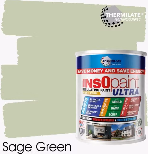 THERMILATE TECHNOLOGIES InsOpaint ULTRA 9 in 1 Interior and Exterior Acrylic Paint, Sage Green, 5 l