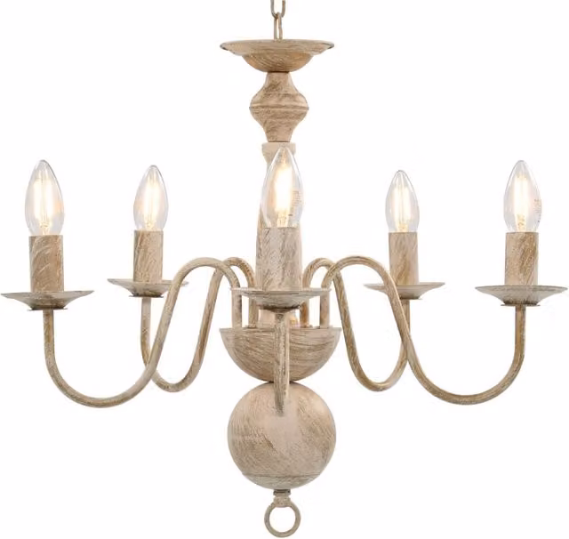Berkfield Home Antique White Metal Chandelier for Dining or Living Rooms, 5 x E14 Bulbs – 1