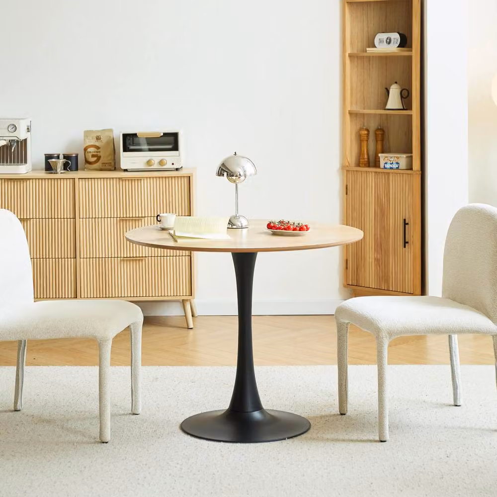 Nordlys Round Scandinavian Dining Table for 4 People in Brown Pine Wood and Metal – 2