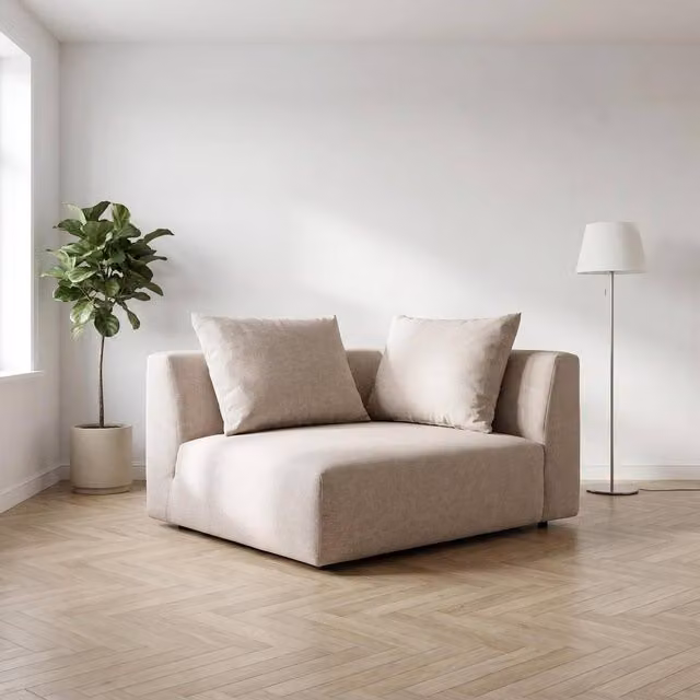 Abakus Direct Tokyo Corner Seat in Cream Brushed Tweed Fabric with Deep Seat