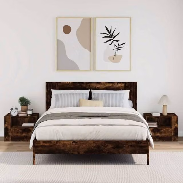 Berkfield Home Set of 2 Wall-mounted Bedside Cabinets in Smoked Oak Brown, W: 45 cm, D: 30 cm, H: 35 cm – 1