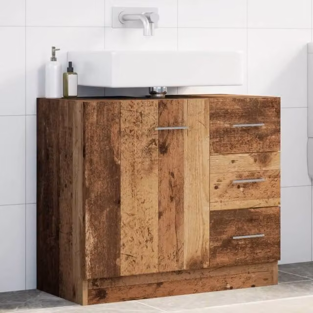 Berkfield Home Sink Cabinet in Old Wood Brown, W/D/H: 63 x 30 x 54 cm
