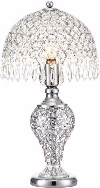 Living Star Crystal Umbrella Table Lamp in Silver and Chrome