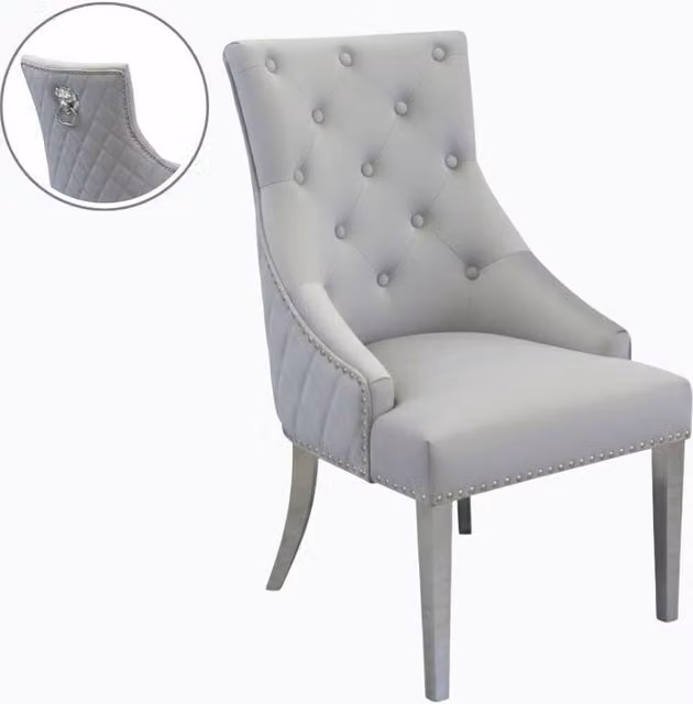Stratus Interiors Bentley Velvet Lion Knocker Dining Chair in Light Grey, W/D/H: 56 x 72 x 103 cm