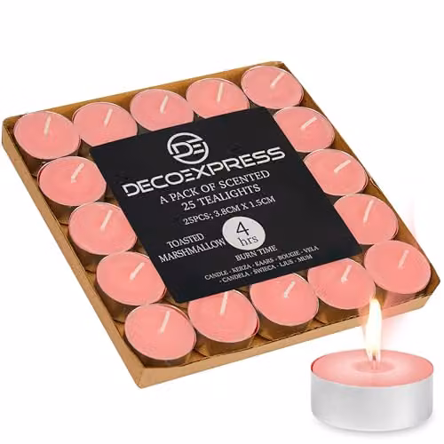 Deco Express Scented Tealight Candles, Toasted Marshmallows, Pink, 25 Pack – 1