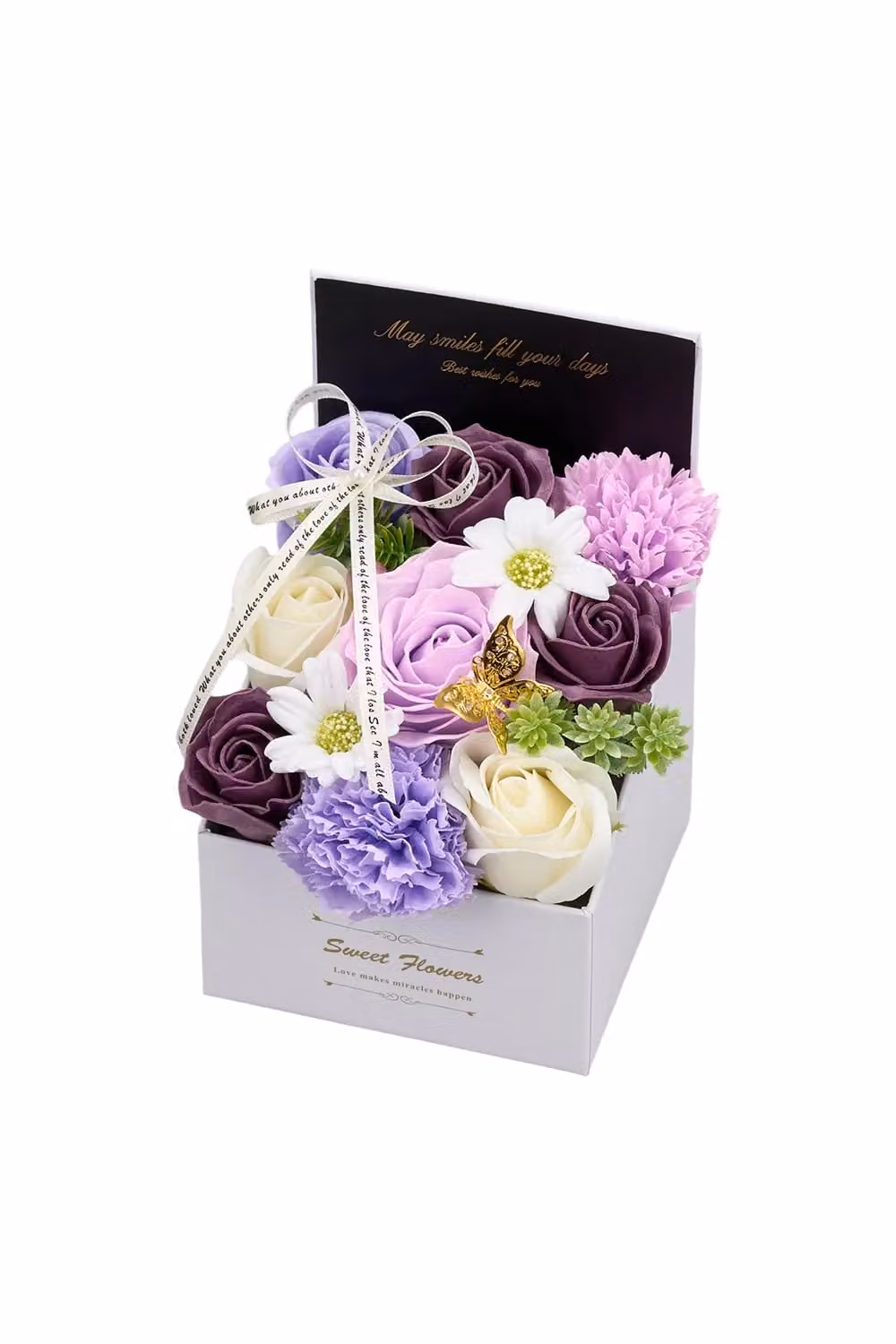 Living and Home Rose Scented Soap Flower Gift Box in Purple for Tabletop Decor – 3
