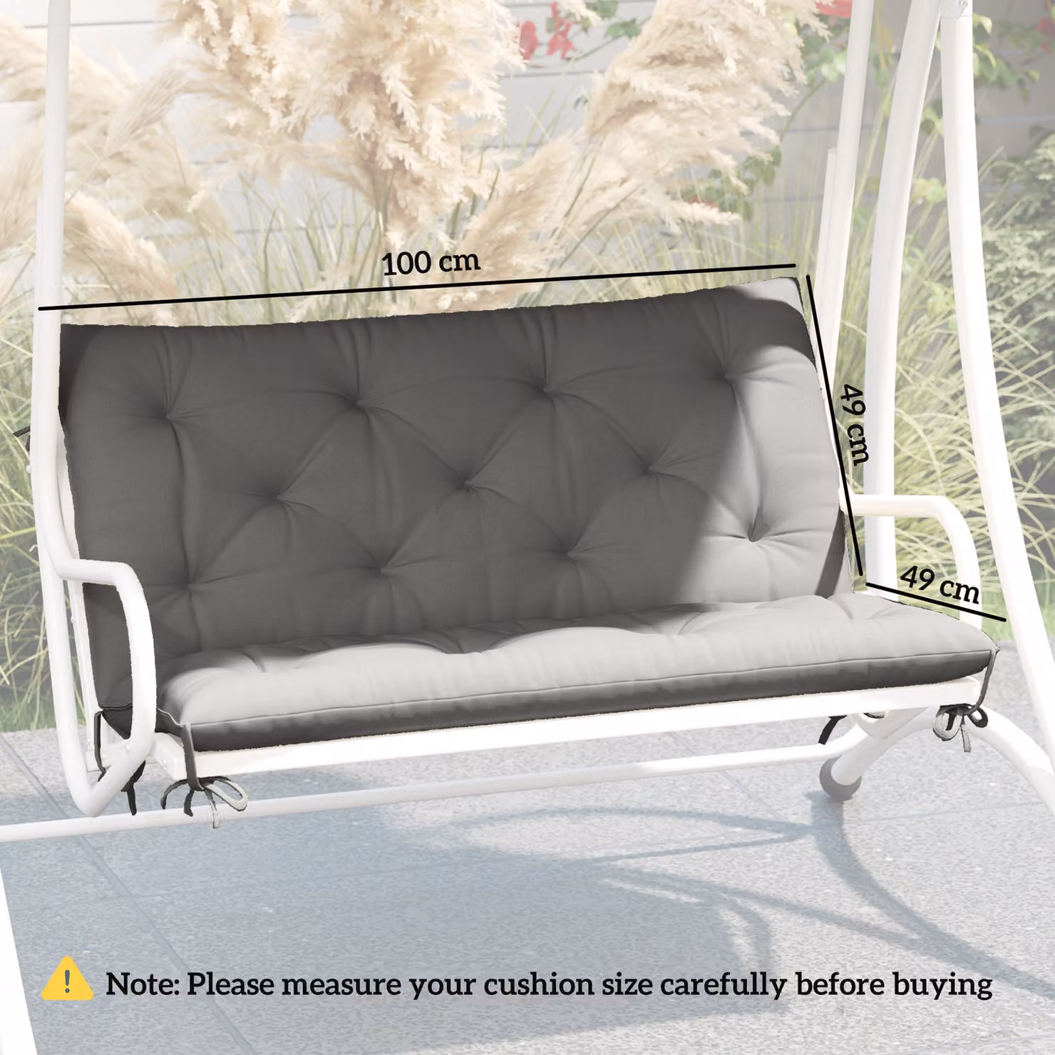 Outsunny 2 Seater Bench Pad with Back and Ties, Light Grey, W: 98 cm x H: 100 cm – 3