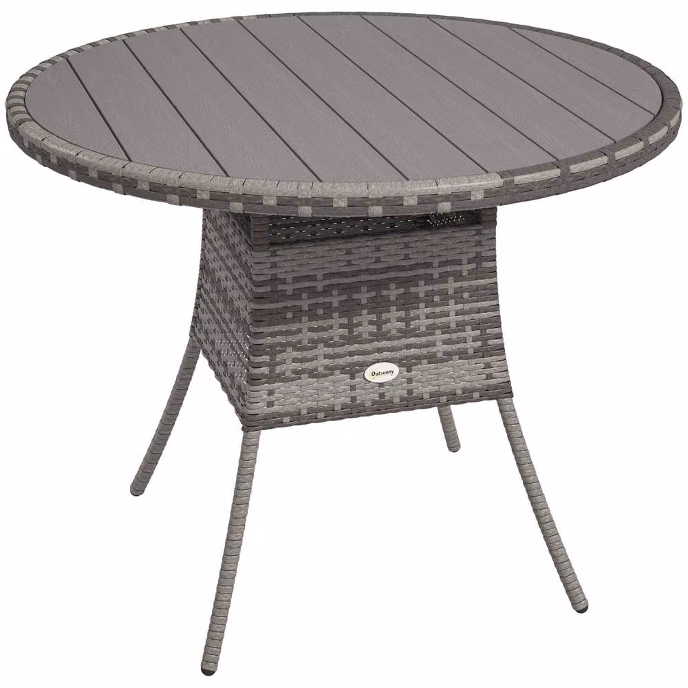Wyld Haus Ladido Grey Rattan and Wood Effect Outdoor Dining Table, W: 90 cm – 2