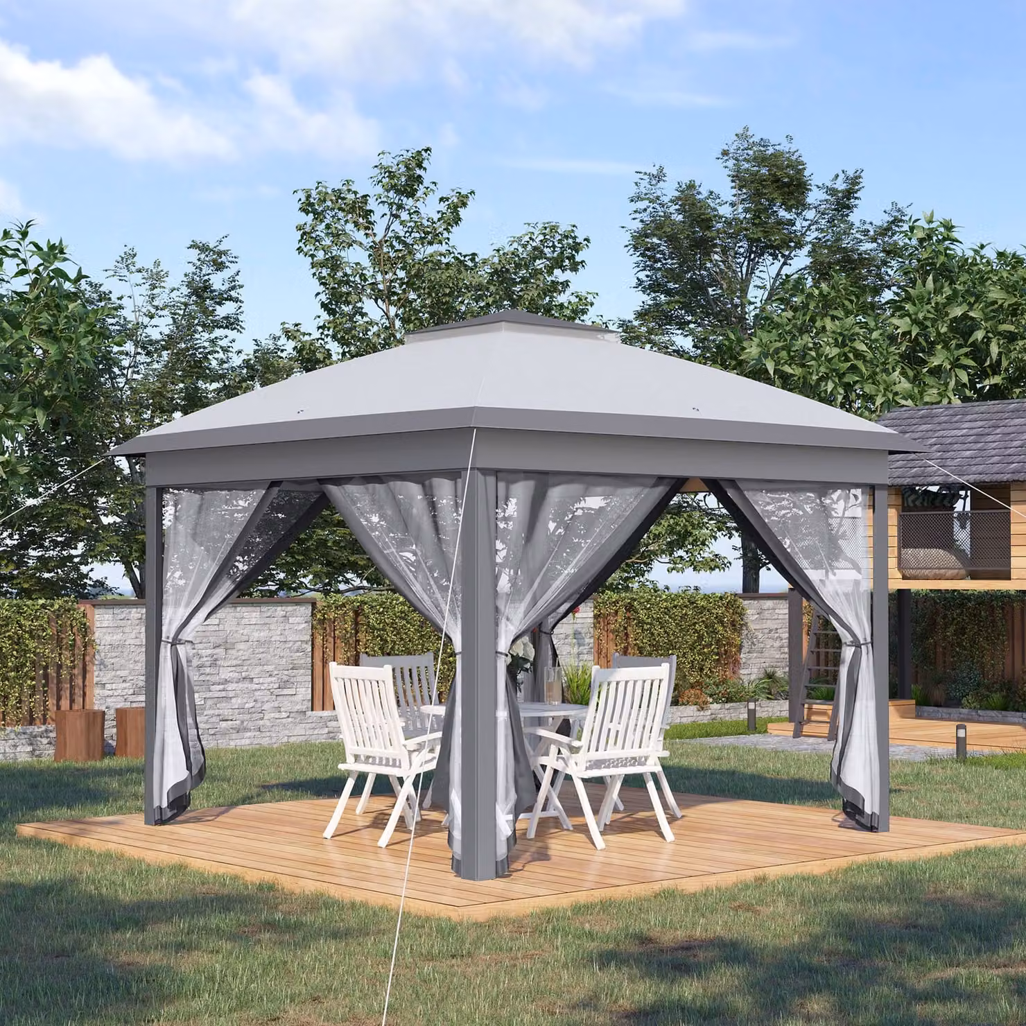 Outsunny Pop Up Gazebo with Double Roof and Mesh Sidewalls, Beige – 6