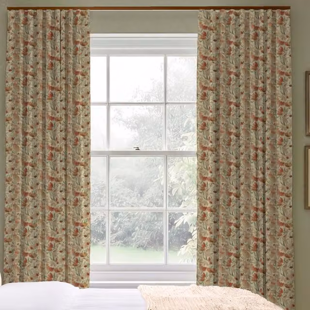 ANTE DECOR Filby Made To Measure Blackout Cotton Curtains with Floral Nature Design in Multicolour Orange and Green