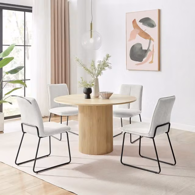 FurnitureboxUK Penrose Round Dining Table and 4 Halle Chairs Set in Beige and Black, Diameter: 120 cm
