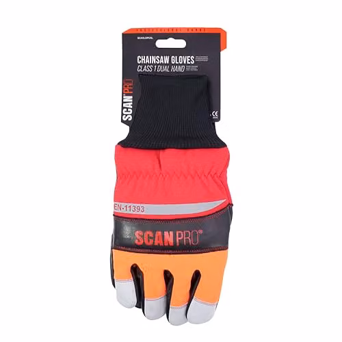 Scan Class 1 Chainsaw Leather Protective Work Gloves in Red, Size XL – 5