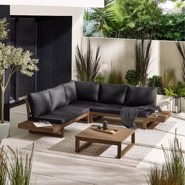 FurnitureboxUK Brisa 5 to 6 Seat Outdoor Sofa Set in Walnut Acacia Wood