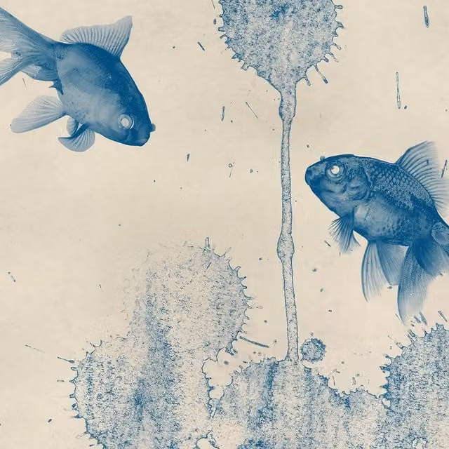 Blue Abstract Fish Wall Mural