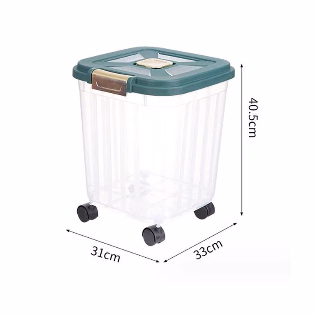 FLAVORA Airtight Plastic Pet Food Storage Container Bin with Wheels, Clear, 7.5 kg – 2