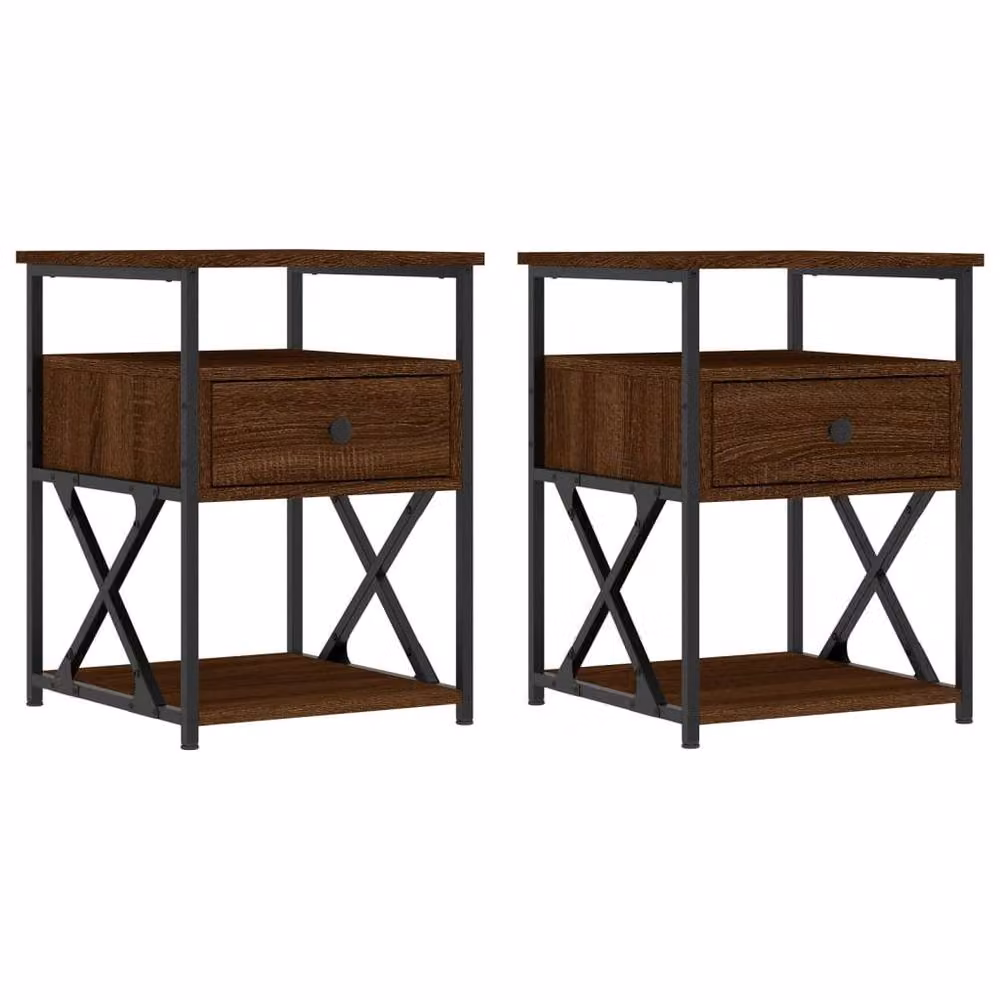 Berkfield Home Set of 2 Durable Bedside Cabinets in Brown Oak, W/D/H: 40 x 42 x 55 cm – 3