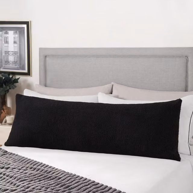 OHS Teddy Fleece Rectangular Lumbar Support Pillow - Black