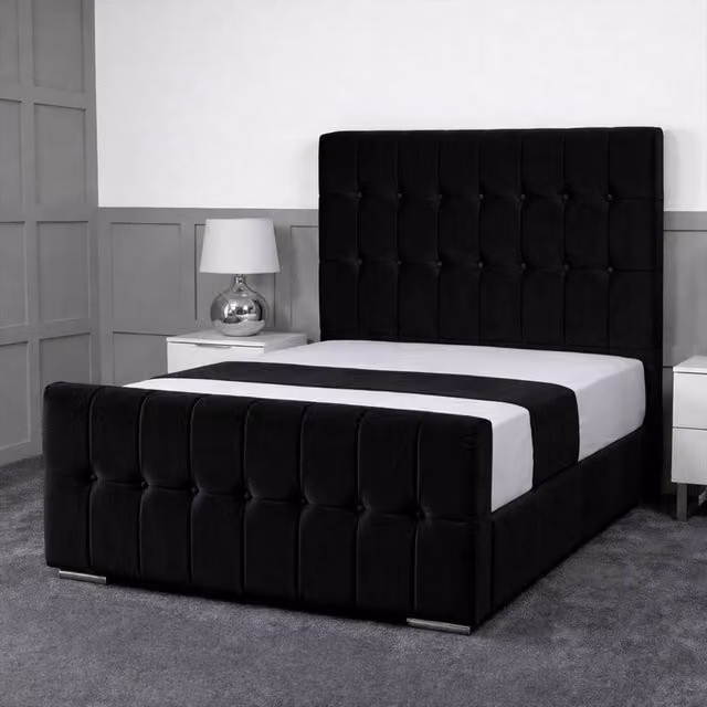Living Comfort Bedz Belmont King Size Plush Velvet Upholstered Bed with Slatted Base and 48 Inch Headboard in Black