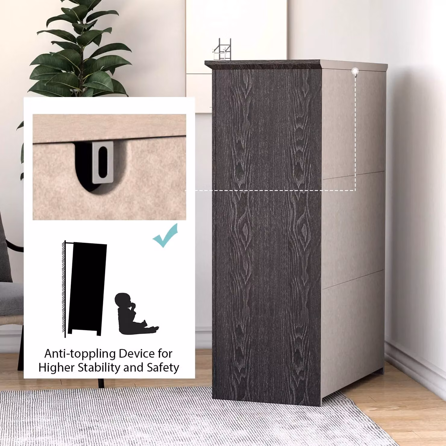 Costway 5 Drawer Vertical Wooden Chest of Drawers and Storage Organiser in Grey – 6