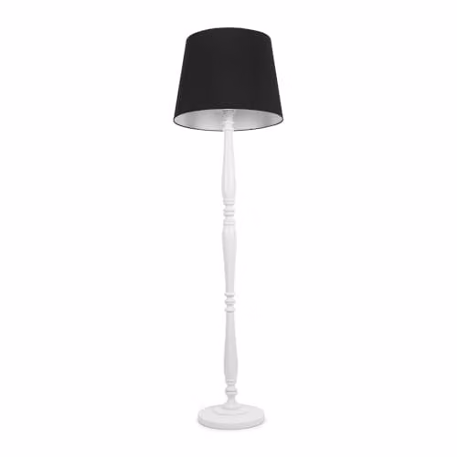ValueLights Traditional White Wood Candlestick Floor Lamp with Black Fabric Tapered Shade and Included LED Bulb, H 155 cm x W 45 cm x D 45 cm
