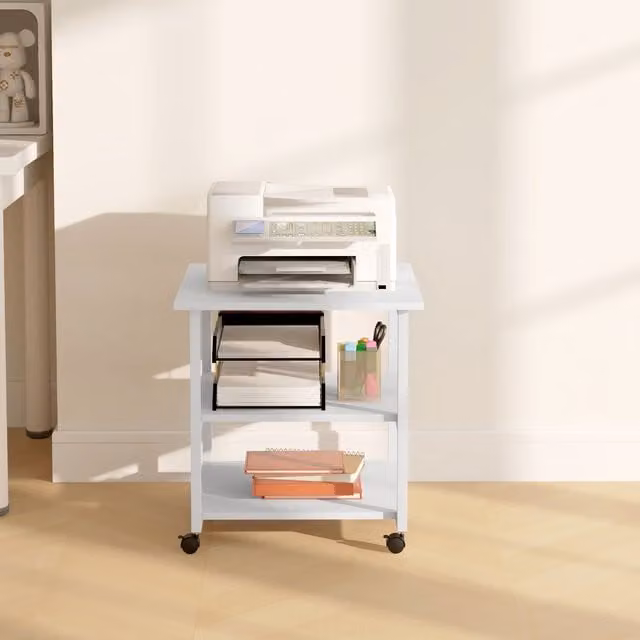 HOMCOM 3-Tier Printer Stand with Storage and Wheels in White