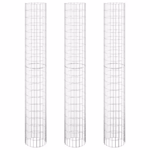 vidaXL Set of 3 Circular Gabion Raised Beds in Silver Galvanised Steel, Diameter: 30 cm, Height: 200 cm