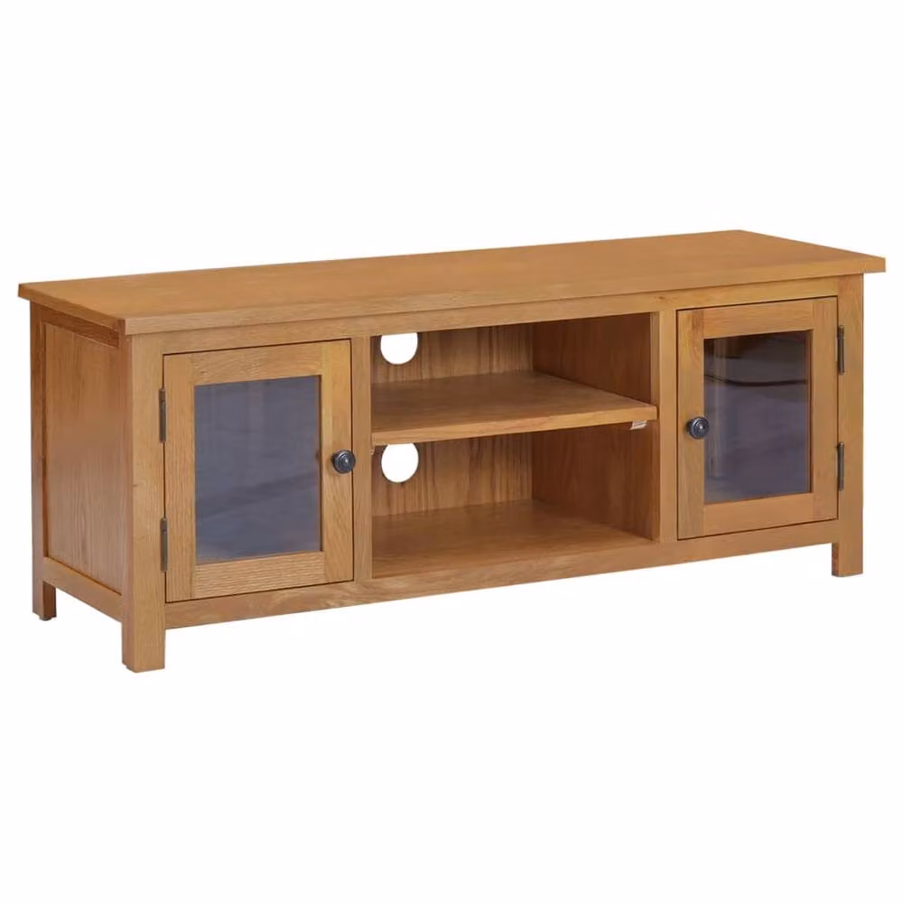 Berkfield Home Solid Oak TV Cabinet in Brown, W/D/H: 110 x 35 x 44 cm – 2